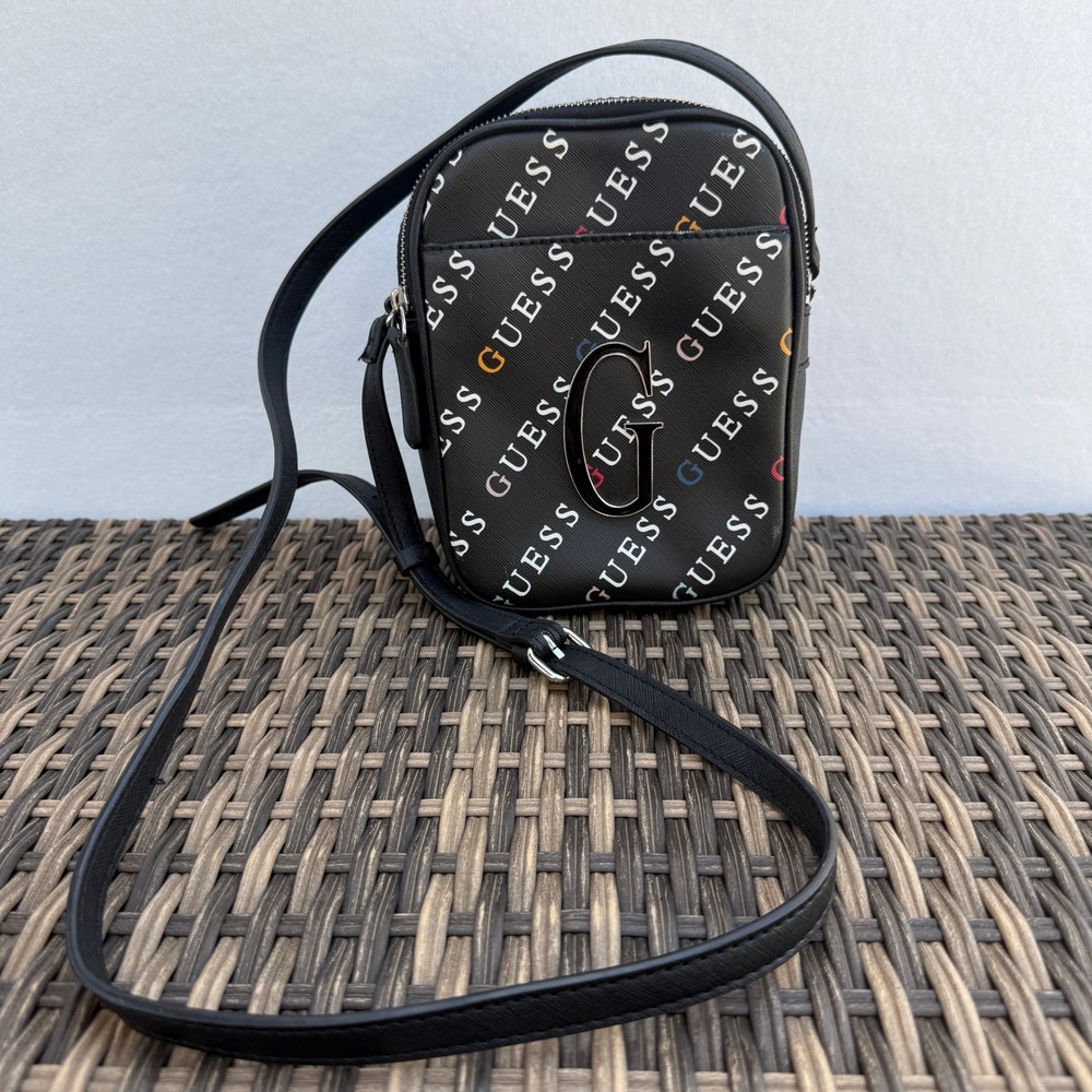 GUESS Black Logo Crossbody Bag Mini Camera Bag Purse Adjustable Strap